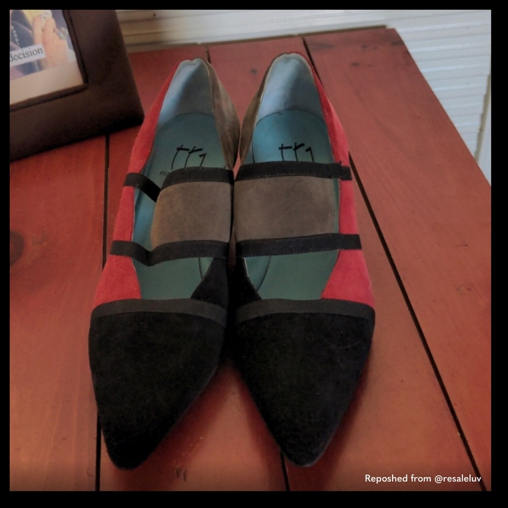 Thierry Rabotin Suede Pumps-Red, Black + Grey/Taupe-Made in Italy - Size: EU 41